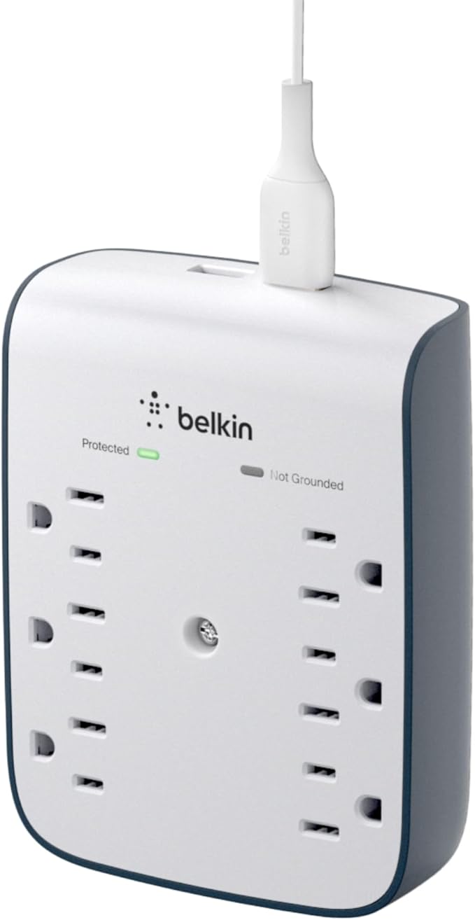 Belkin 6-Outlet Wall Surge Protector w/ 2 USB-A Ports, Wall-Mountable Surge by Belkin