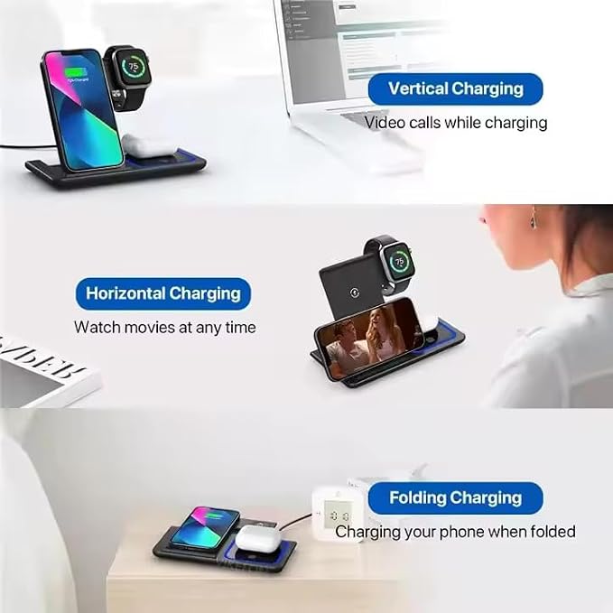3-in-1 Wireless Charger for iPhone 16/15/14/13/12/11, Apple Watch All Series - Image 2