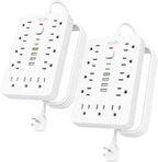 2 Pack 5 FT Flat Plug Surge Protector Power Strip, 11 Multiple AC Outlets by Unknown