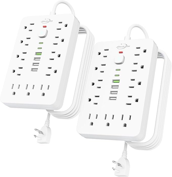 2 Pack 5 FT Flat Plug Surge Protector Power Strip, 11 Multiple AC Outlets by Unknown