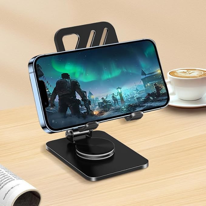 Adjustable Phone Stand with 360 Rotating Base Portable Foldable Carbon Steel - Image 4