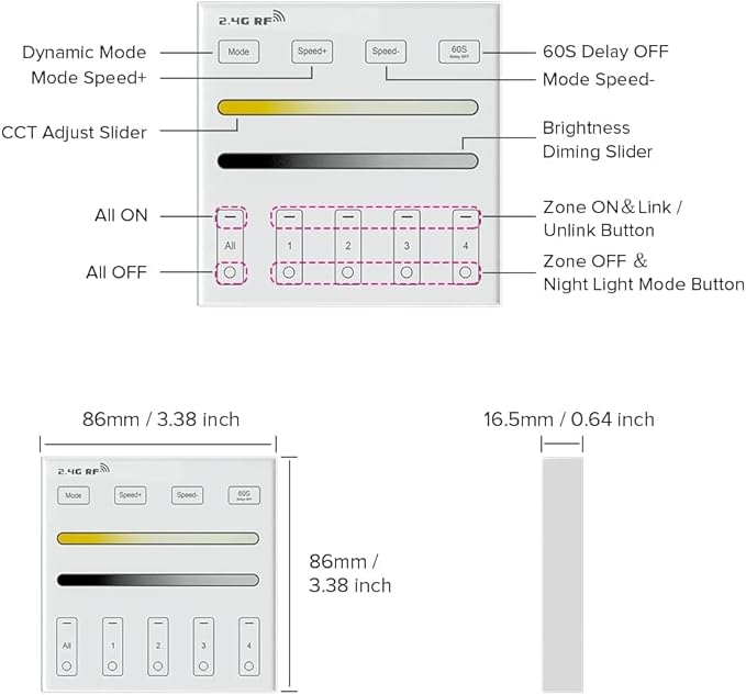 BTF-LIGHTING WR02RF Wireless 2.4G RF 4 Zones CCT Color Temperature LED Strip - Image 5