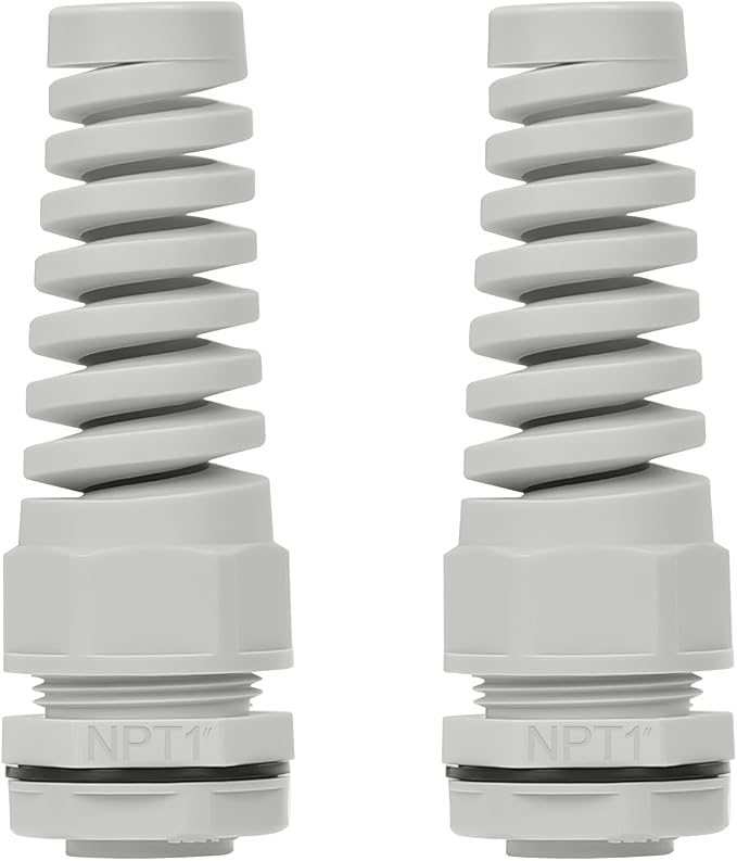 LeMotech 2Pcs NPT 1" IP68 Waterproof Cable Gland Flex Spiral Strain Relief Grey by LeMotech