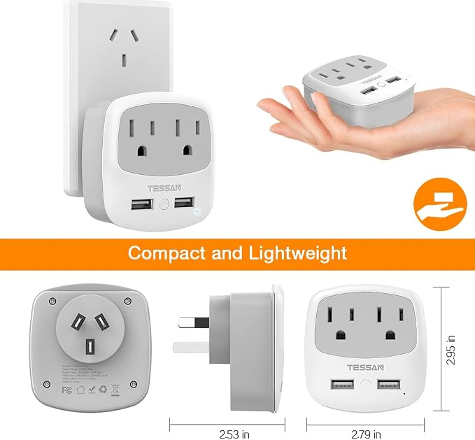 TESSAN New Zealand Australia Plug Adapter, Type I Travel Adaptor - Image 4