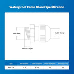 Cable Gland 20 Pack 1/4" NPT Waterproof Adjustable Connector Strain Relief Cord - Image 4