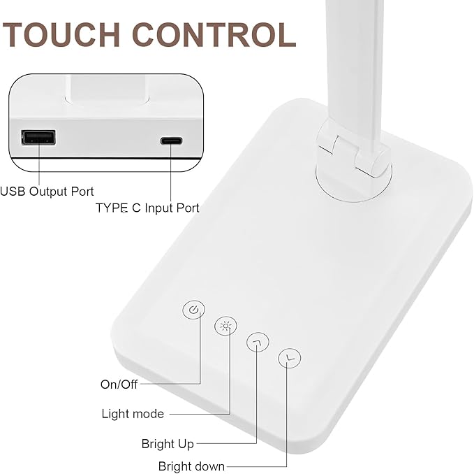 LED Desk Lamp with USB Charging Port Whole White - Image 4