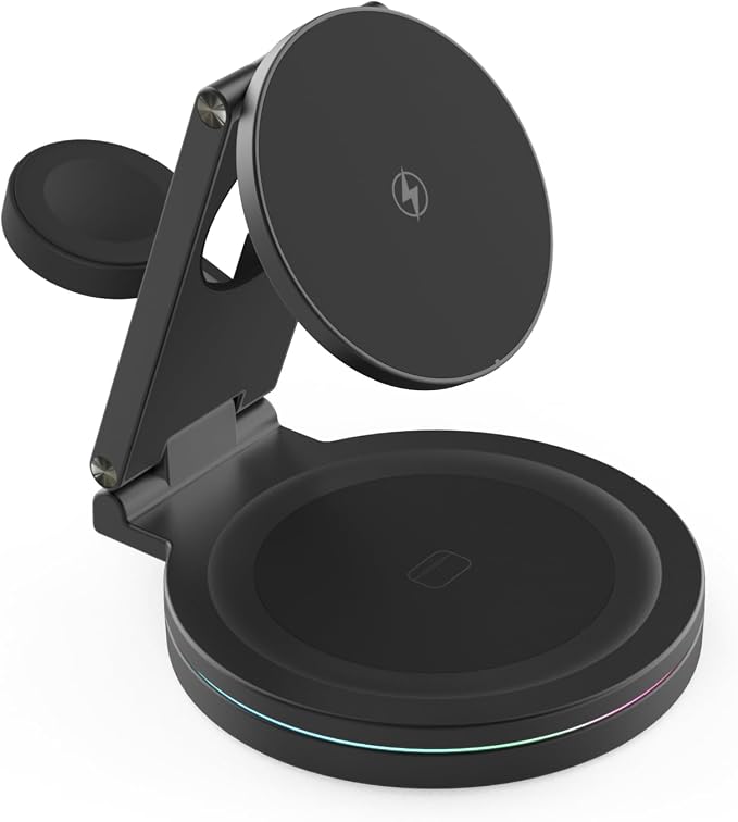 Foldable 360º Rotatable Zinc Alloy 3-in-1 Magnetic Wireless Charger, Charging by SDPRYXGSWIRELESSCHARGER