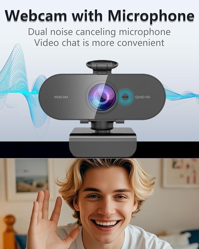 2K Webcam for pc with Microphone, Privacy Cover Slider Streaming Web cam for - Image 3