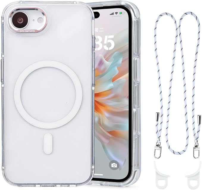 for iPhone 16e Case with Adjustable Phone Lanyard Strap, Compatible with MagSafe by QATYYY