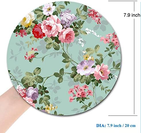 Mouse Pad, Mint Floral Teal Mouse Pad, Washable Round Mousepad - Image 2