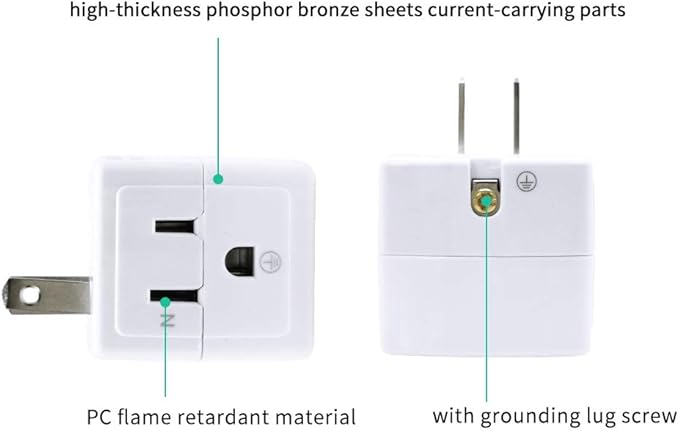 SYCON Adapter Outlet Extender, 2-Prong to 3-Prong Mini Wall Plug - Image 2