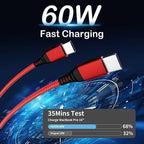 USB C to USB C Cable 60W, Nylon Braided Type-C Charger Cable Fast Charging - Image 2