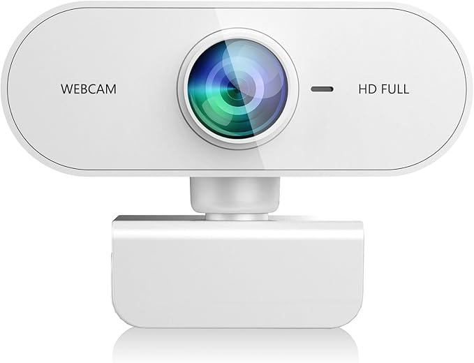 Webcam for pc with Microphone, Full HD 1080P White Streaming Web Cam for Mac by QMKKX
