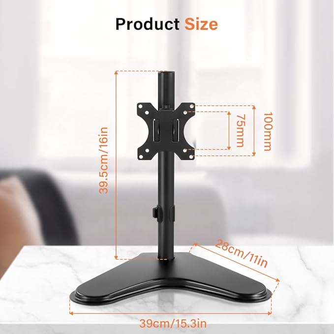 KKTONER Single Computer Monitor Stand Metal Base Free Standing Desk Vesa Mount - Image 2