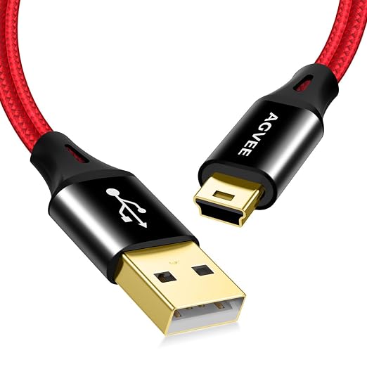 AGVEE 2 Pack 1ft Mini USB Cable, Braided Durable USB-A to Mini-B Charger by AGVEE