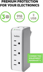 Belkin Wall Mount Surge Protector -3 AC Multi Outlets&2 USB Ports -Flat - Image 2