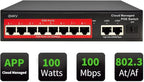 STEAMEMO 8-Port Managed PoE Switch, Easy Smart Managed, Plug and Play, Support by STEAMEMO