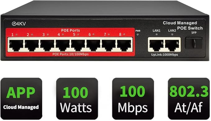 STEAMEMO 8-Port Managed PoE Switch, Easy Smart Managed, Plug and Play, Support by STEAMEMO