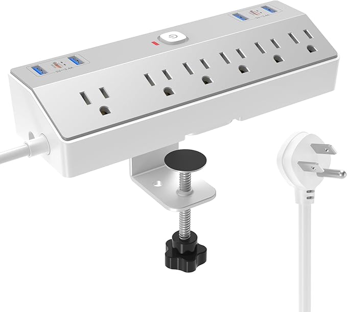 Clamp Power Strip Tall, 40W Fast Charging Station, Desk Mount Desk Shelf by JXGUCATpowerstrip
