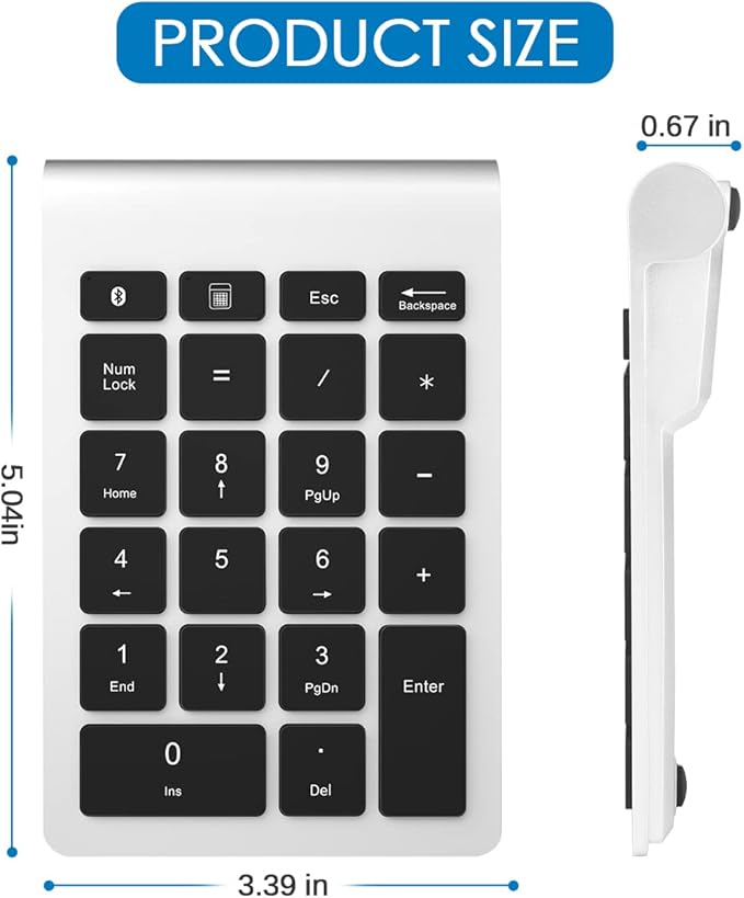 Foloda Number Pad for Laptop, Wireless Bluetooth Number Numeric Keypad Numpad - Image 3