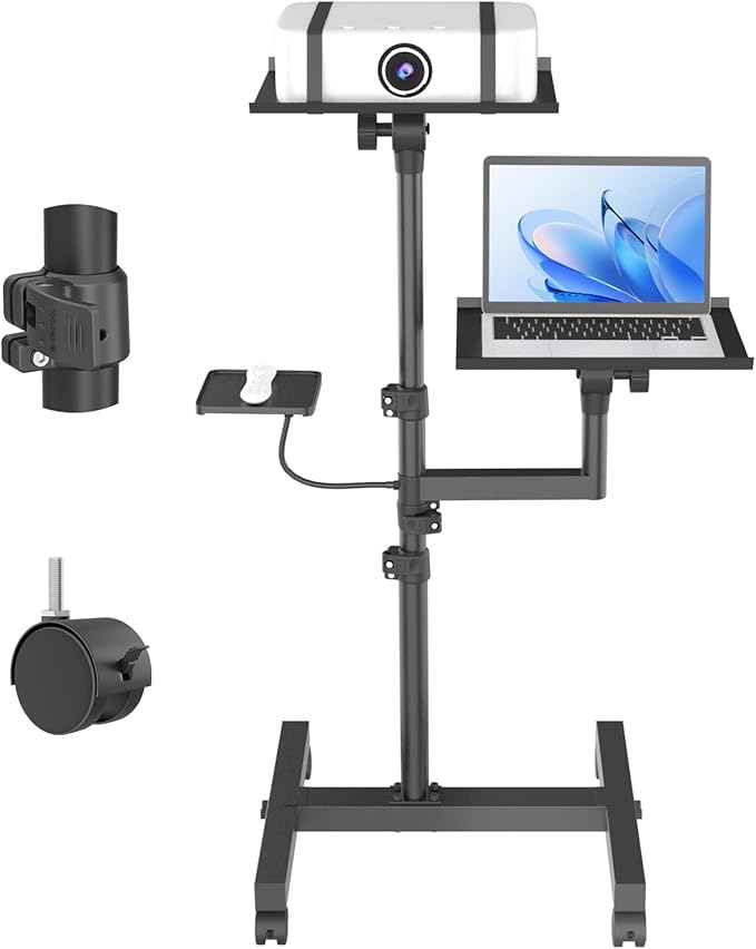 2 Shelves Mobile Projector Stand, Rolling Laptop Stand Adjustable Height to 47 by GSOW-FacilitateYourLife