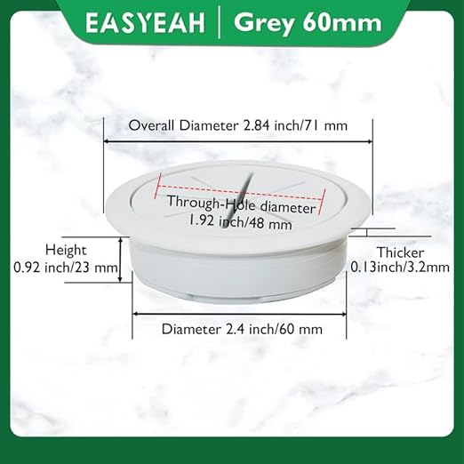 2 Pcs Desk Grommet 2-3/8" / 60 mm, Desk Hole Cover - Image 9