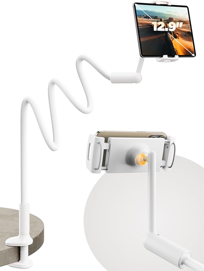 SAIJI Gooseneck Tablet Holder for Bed, One-Hand Adjustable, Upgraded Base by SAIJI