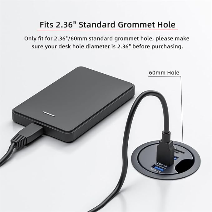 USB 3.0 Hub SD TF 3 Port USB 60mm Desk Grommet Splitter Dock Station Micro-SD - Image 5