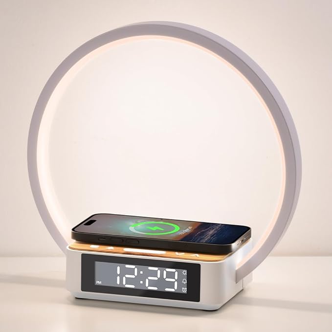 Wireless Charging Station with Alarm Clock, Bedside Lamp with Sunrise Wake-Up by Unknown