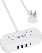 Power Strip with USB, SUPERDANNY Mini Surge Protector with 2 Wide-Spaced Outlets by SUPERDANNY