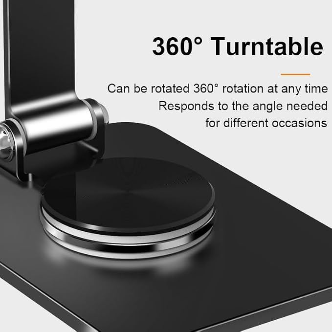 Adjustable Phone Stand with 360 Rotating Base Portable Foldable Carbon Steel - Image 7