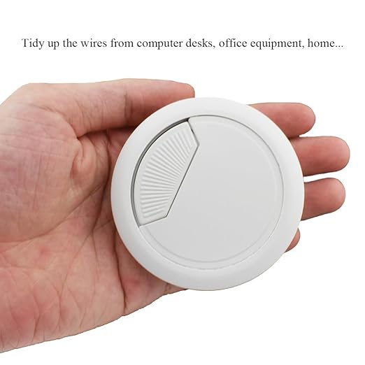 HAHIYO 2Pcs 2.4Inch/60mm White ABS Plastic Sector-Shaped Desk Grommet Wire - Image 7