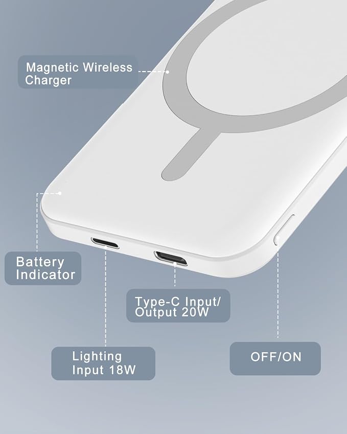 podoru for Magsafe Battery Pack, 5000mAh Magnetic Power Bank - Image 5