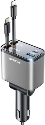 4 in 1 Retractable Car Charger, SUPERONE Smaller Fast Car Phone Charger 69W by SUPERONE