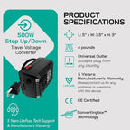 LiteFuze 500 Watt Step Up/Step Down Travel Voltage Converter, 220/110v to - Image 8