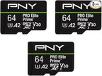 PNY 64GB PRO Elite Prime C10 U3 V30 A2 microSDXC Flash Memory Card – Ultra-Fast by PNY