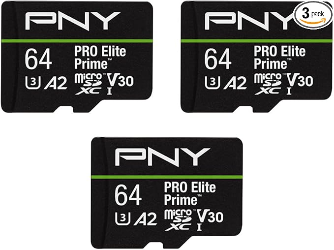 PNY 64GB PRO Elite Prime C10 U3 V30 A2 microSDXC Flash Memory Card – Ultra-Fast by PNY