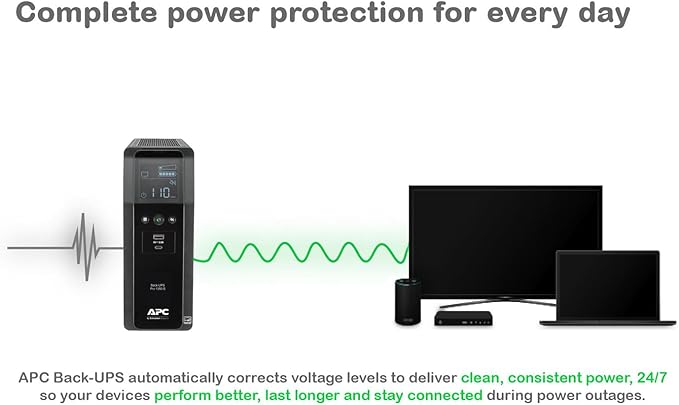 APC UPS Back-UPS Pro 1350VA Sinewave UPS, 810W Battery Backup & Surge Protector - Image 3