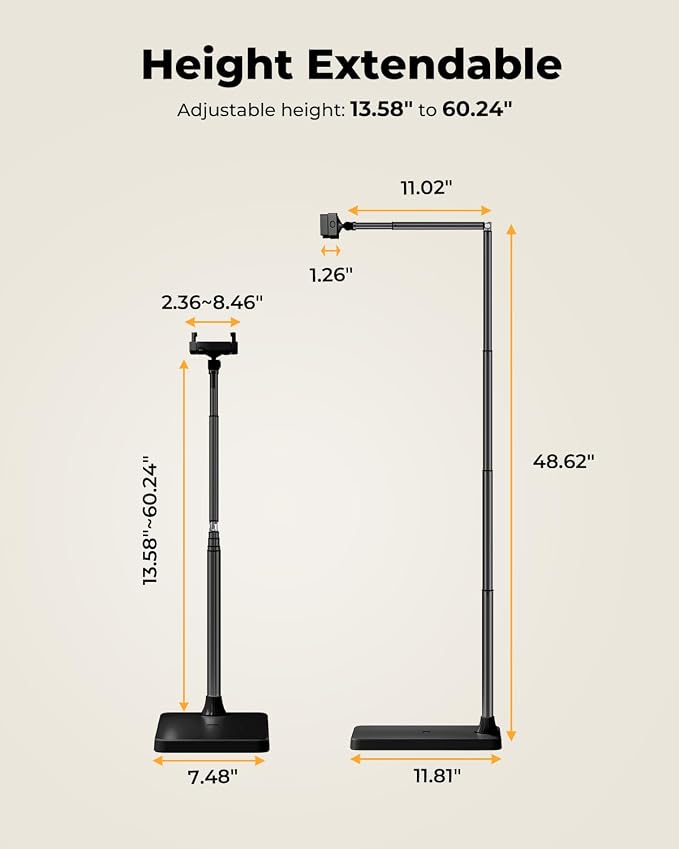 Extended Tablet Floor Stand, 360 Rotating Adjustable iPad Floor Holder - Image 4
