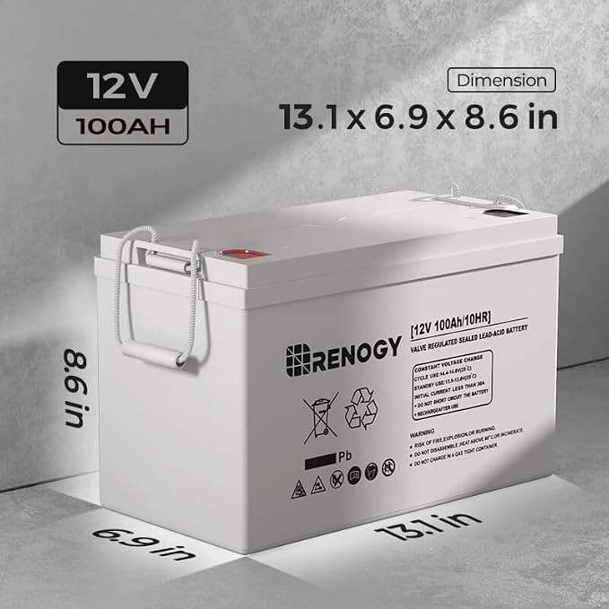 Renogy Deep Cycle AGM 12 Volt 100Ah Battery, 3% Self-Discharge Rate, 1100A Max - Image 2
