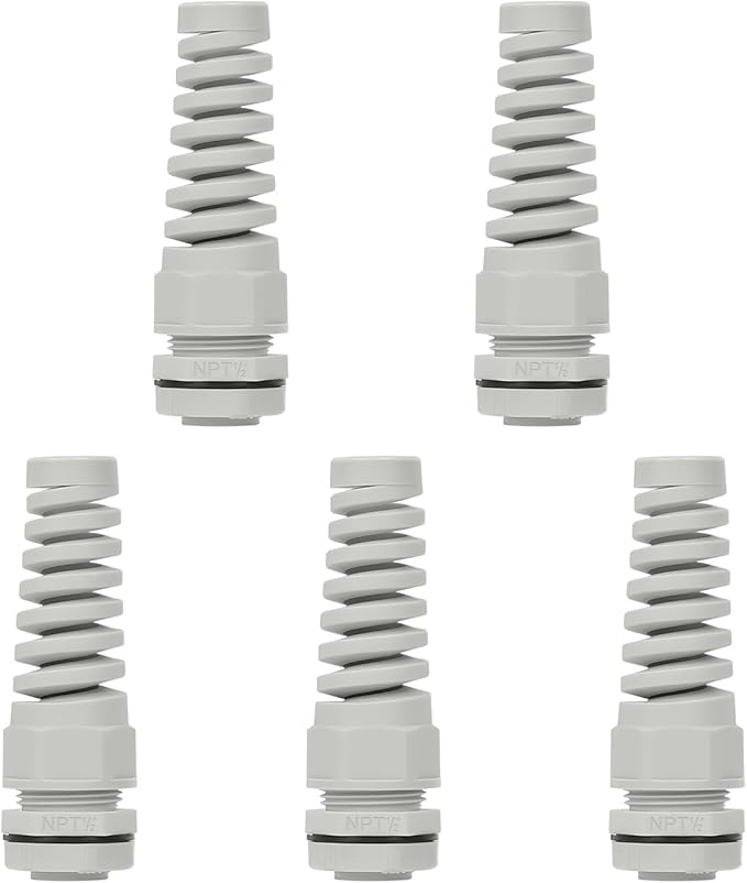 LeMotech 5Pcs NPT 1/2" IP68 Waterproof Cable Gland Flex Spiral Strain Relief by LeMotech