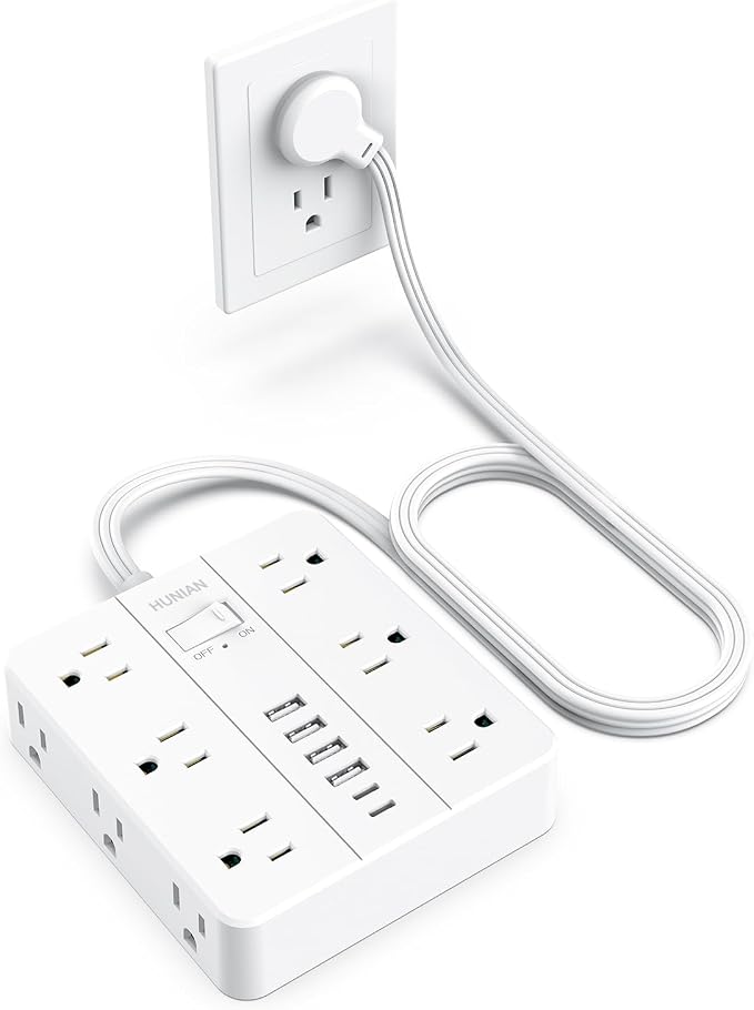 Power Strip with USB Ports, HUNIAN 5Ft Flat Plug Extension Cord Surge Protector by HUNIAN