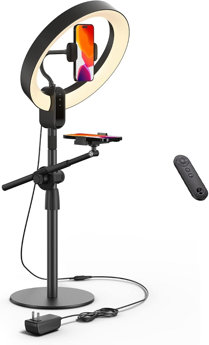 12" Ring Light with Stand and Phone Holder, Overhead Phone Stand, 2 Phone by SupeDesk
