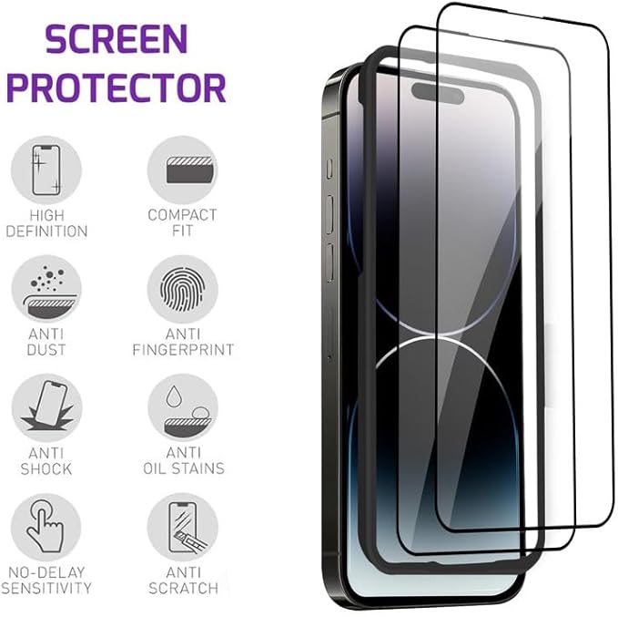 iPhone 14 Pro Screen Protector Tempered Glass Compatible - Image 3