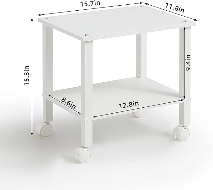 2 Tier Printer Stand with Storage, Under Desk Shelf Printer Table, Rolling - Image 3