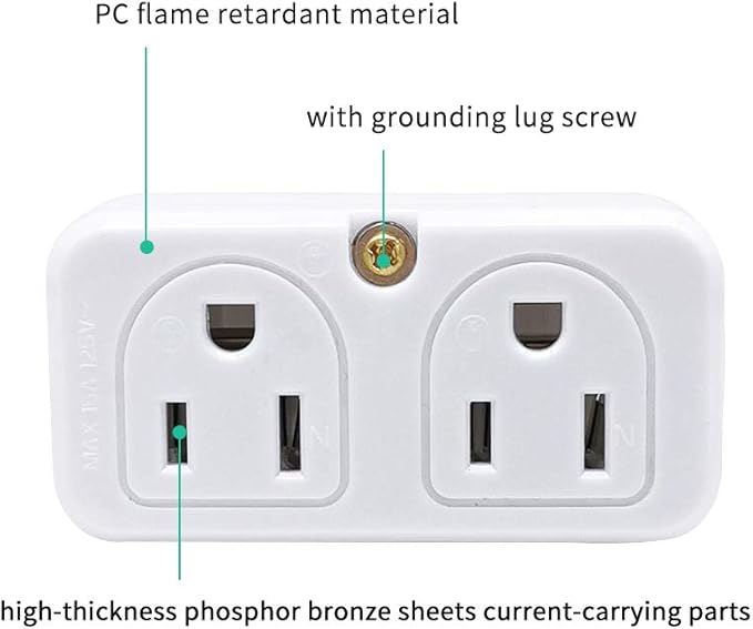 SYCON Adapter Outlet Extender, 2-Prong Mini Wall Plug - Image 2