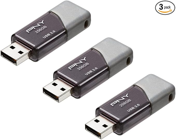 PNY 256GB Turbo Attaché 3 USB 3.0 Flash Drive 3-Pack – Grey, P-FD256X3TBOP-MP by PNY