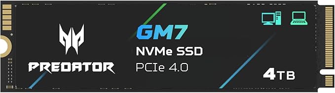 Predator GM7 4TB SSD: M.2 2280 PCIe Gen 4 x4 NVMe 2.0, Read Speed Up to 7400 by Acer