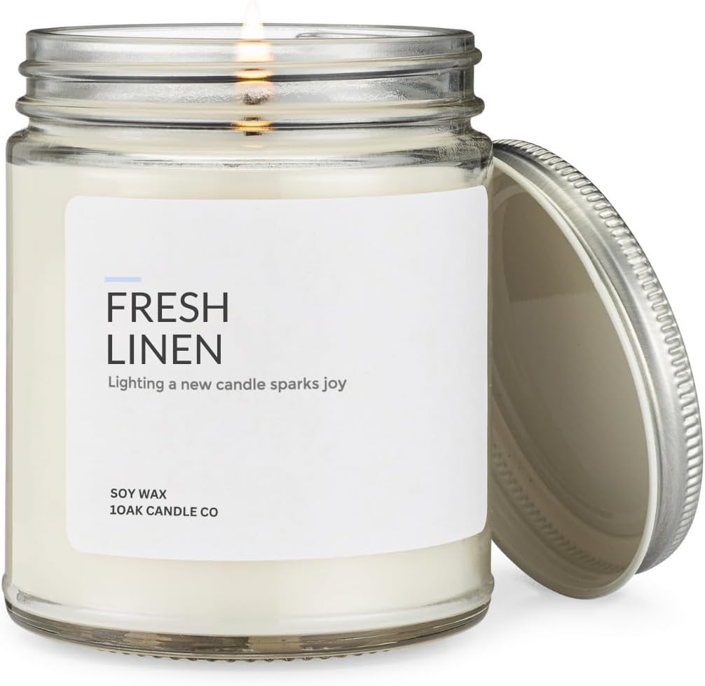 1OAK Soy Wax Linen Scented Candle - Fresh Linen & Clean Cotton - Long Burning Premium - Hand-Poured (7oz.)