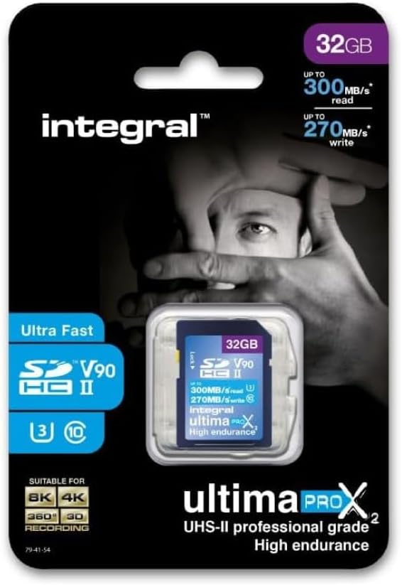 Integral 32GB UHS-II SD Card V90 Up to 300MBs Read and 270MBs Write Speed 1866X by Integral